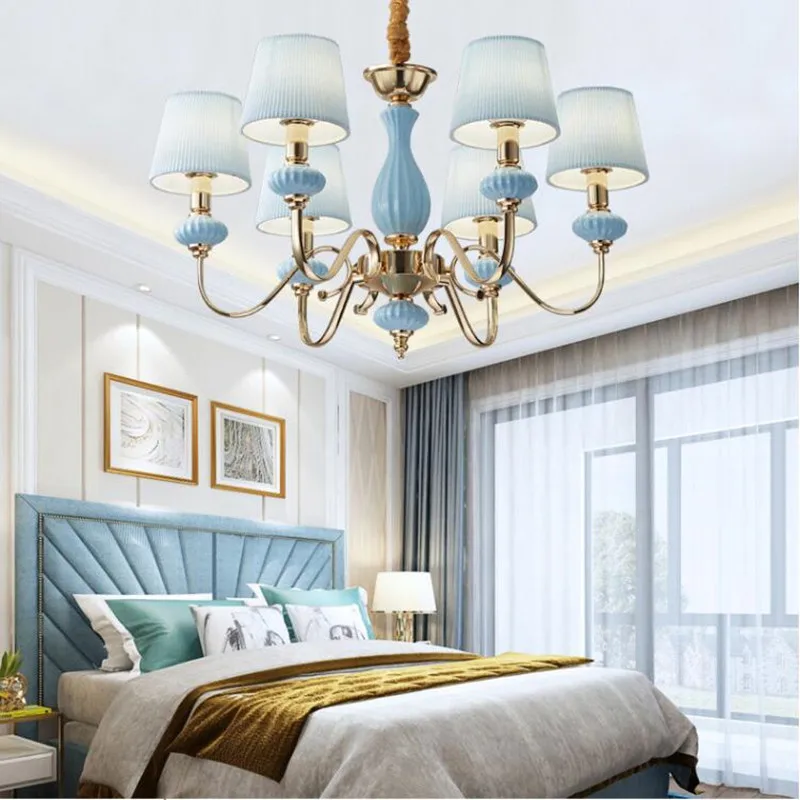 Nordic minimalist 5 heads/6 heads princess girl boy children room bedroom blue/pink living room chandelier lamps