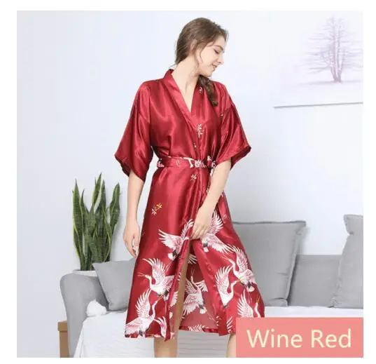 Silk Kimono Robe Bathrobe Women Satin Silk Robes Night Sexy Robes Night Grow Bath Robe Bathrobe Lingerie Robe