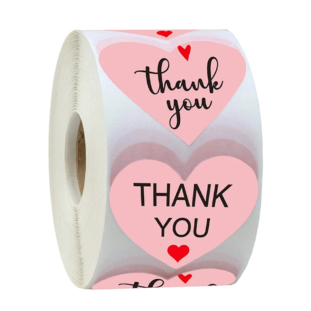 100-500pcs Thank You Sticker Envelope Seal Scrapbook Sticker Pink Heart Cute Round Sticker Stationery Label Stickers