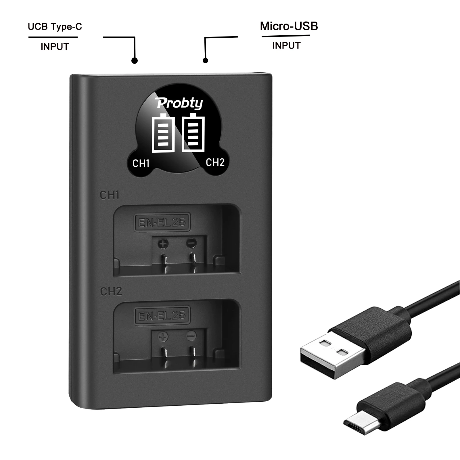 Probty EN-EL25 EN EL25 ENEL25 LED Dual Charger for Nikon EN-EL25 MH-32 battery for Nikon Z 50 Camera