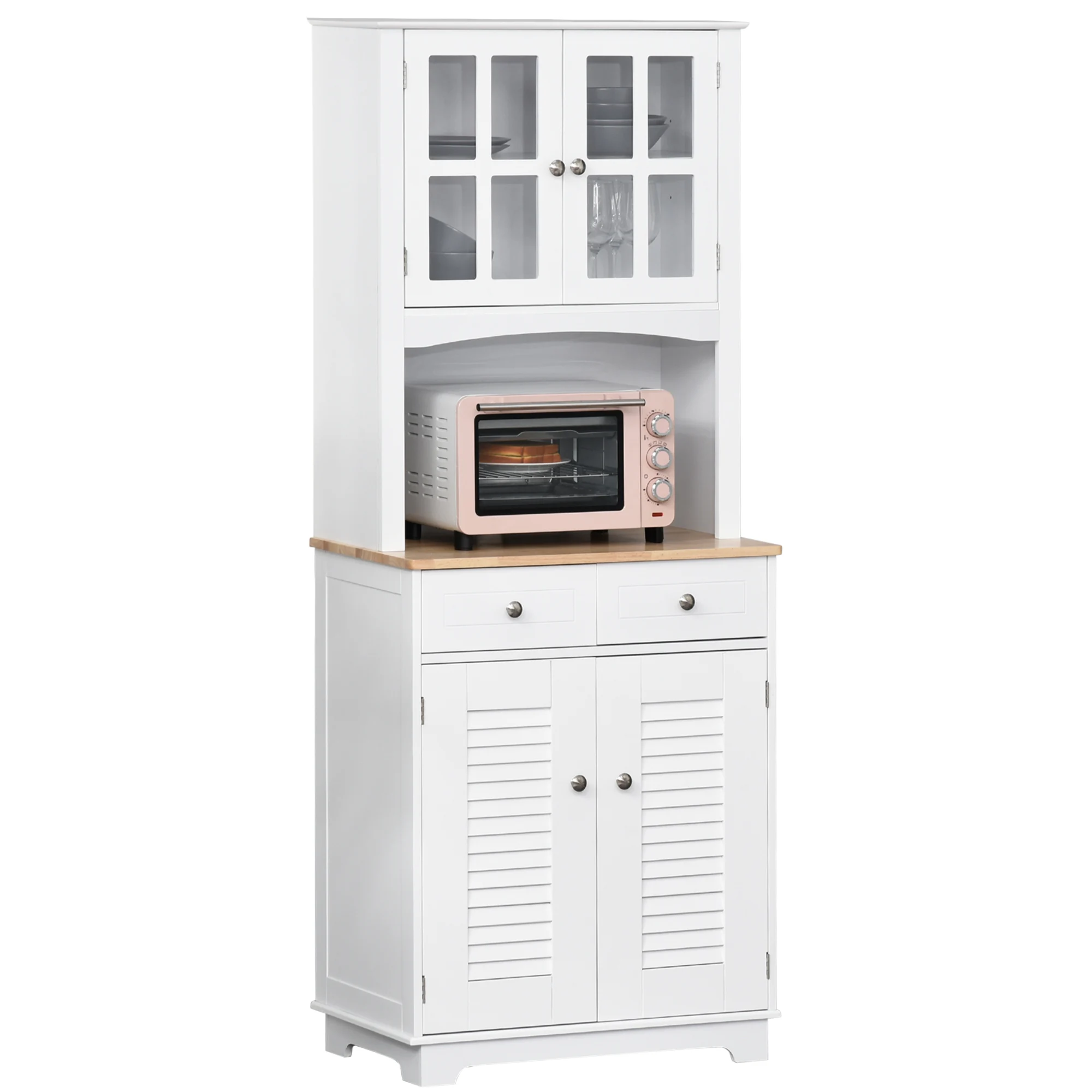 HOMCOM kitchen cupboard with 2 door cabinets 2 drawers and Open Rack for microwave 68x39,5x170 cm Blanc