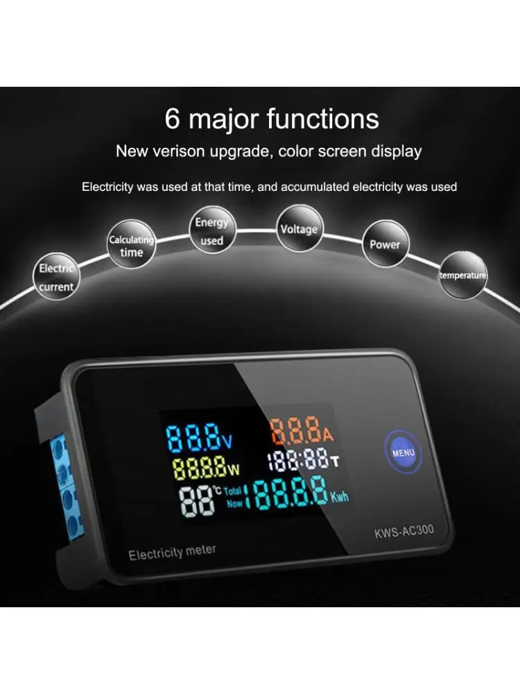 AC 50-300V Voltmeter Ammeter Power Energy Meter LED Digital AC Wattmeter Electric Meter with Reset Function 0-100A