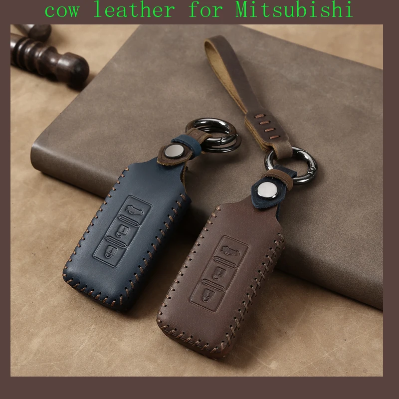 New Pattern Car Key Case Key Chain Bag cow leather for Mitsubishi Outlander ASX Pajero Eclipse Lancer Accessories