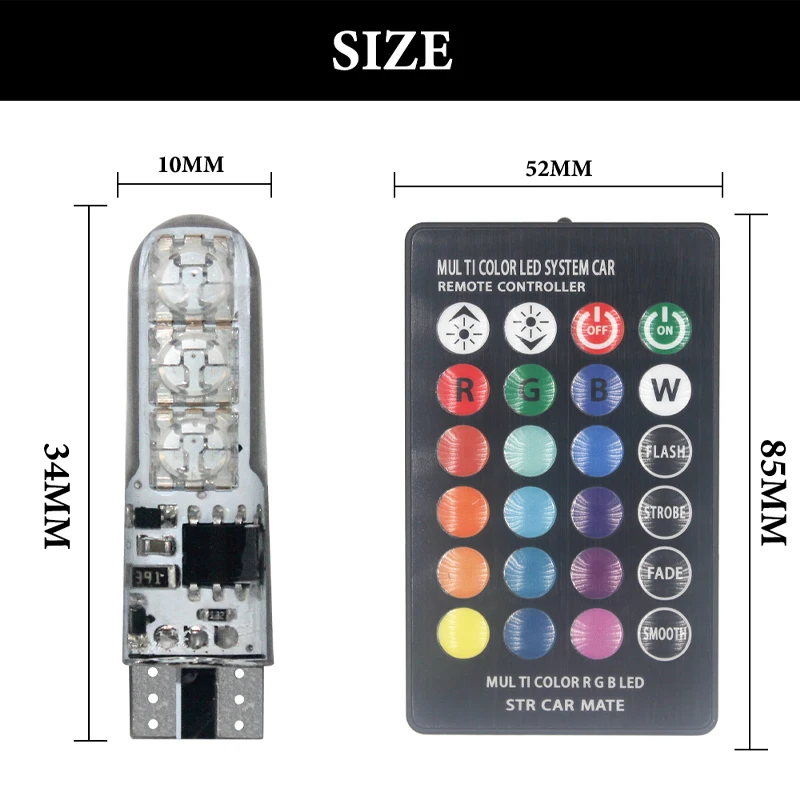 1Set T10 Rgb W 5W Led 194 168 Canbus Auto Klaring Lichten Cob 12smd Met Afstandsbediening Flitser/Stroboscooplamp Wig Leeslampje