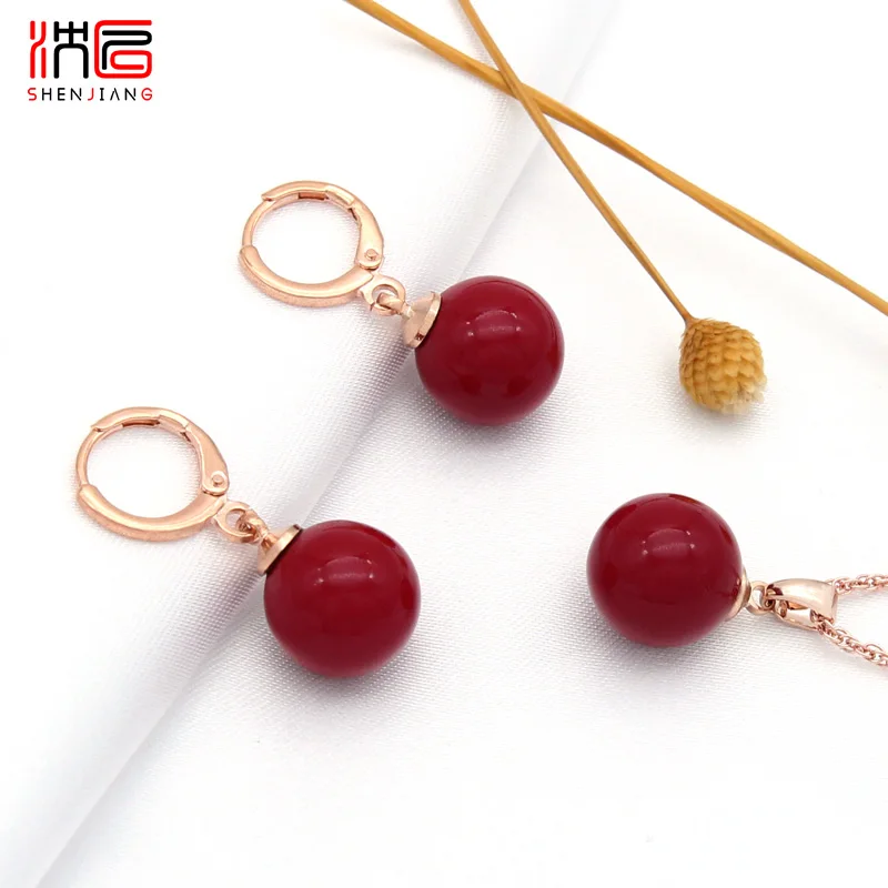 SHENJIANG New Elegant Round Simulated Pearl Dangle Earrings Jewelry Sets For Women Wedding Party Fashion Fine Pendant Necklace