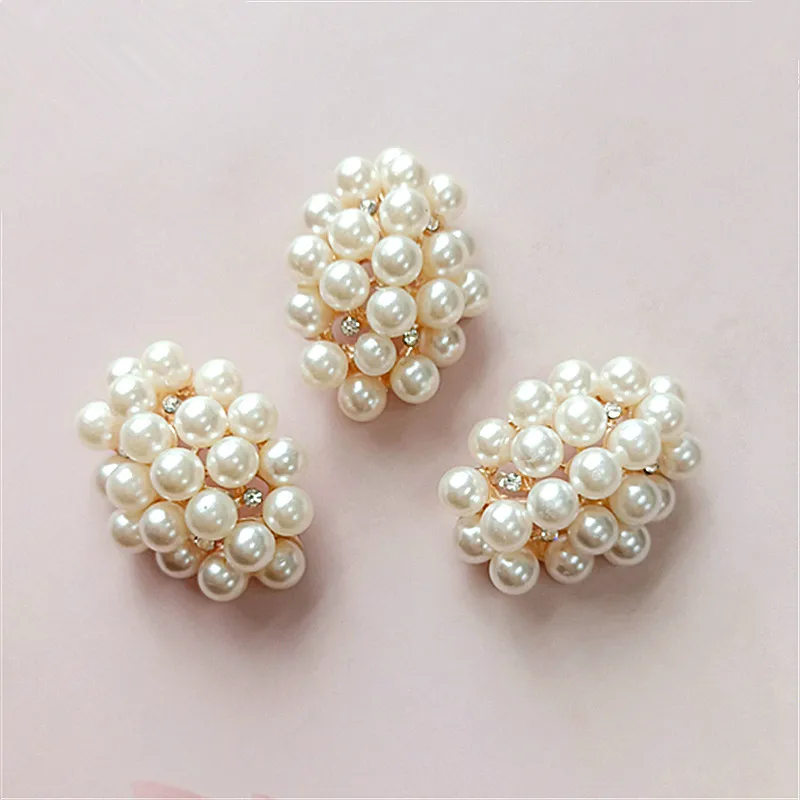 5 pcs/lot  Faux Pearl Buttons Oval Rhinestone Buckles Scrapbooking Accessories Jewelry Buttons For Clothing Craft Supplies