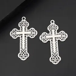 8pcs Silver Color 54x33mm Christian Cross Charms Church Prayer Pendant For DIY Handmade Punk Jewelry Making Accessorie