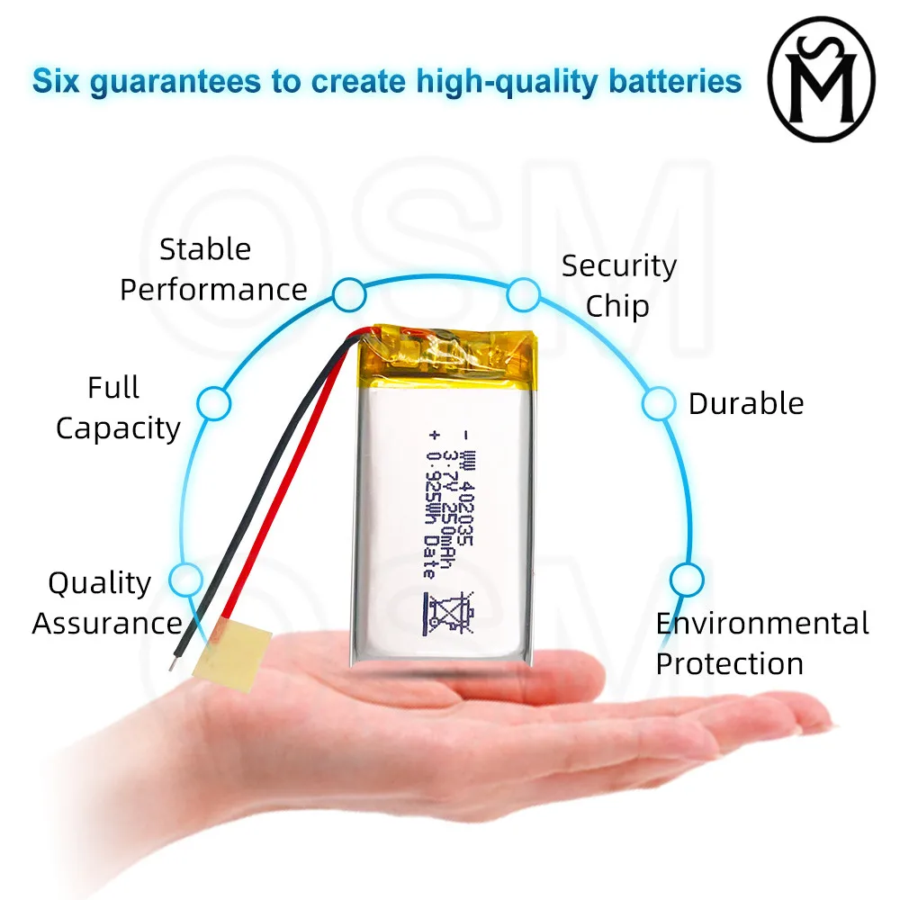 OSM1or2or4 Rechargeable Battery Model 402035 250-mah Long lasting 500times suitable for Electronic products and Digital products