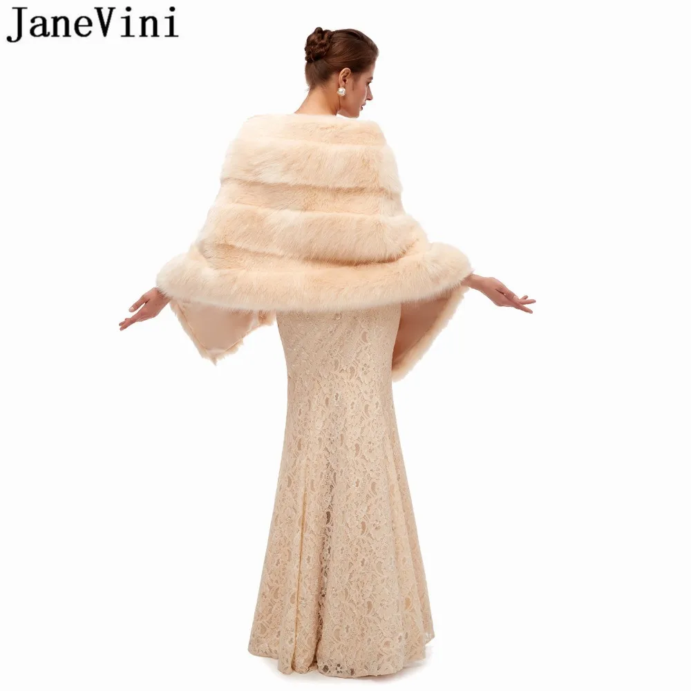 JaneVini – veste d'hiver en fausse fourrure pour femme, châle, couleur Champagne, idéal pour mariage, collection 2021