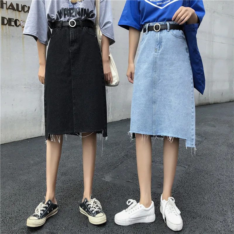 REALEFT Spring Summer 2020 New Blue Irregular Denim A-Line Wrap Skirts Double Pocket High Waist Casual Midi Skirts Womens