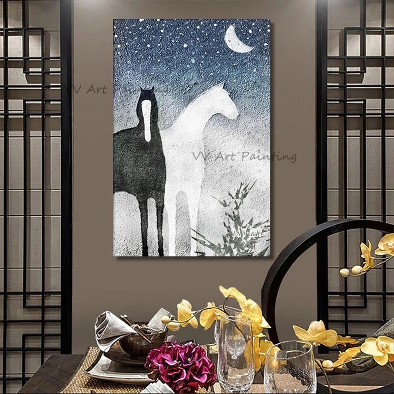 

High Quality Handmade Abstract Animal Oil Painting Wall Picture Canvas Art Large Modern Artwork For Living Room Decor Horse Draw