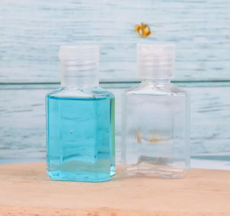 30ml portable PET plastic lotion bottle with flip top cap clear square shape butterfly bottle for cosmetics shampoo SN3199