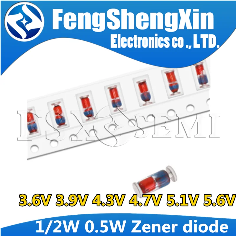 200pcs/lot 0.5W 1/2W Zener diode LL34 1206 3.6V 3.9V 4.3V 4.7V 5.1V 5.6V  ZMM3V6 ZMM3V9 ZMM4V3 ZMM4V7 ZMM5V1 ZMM5V6