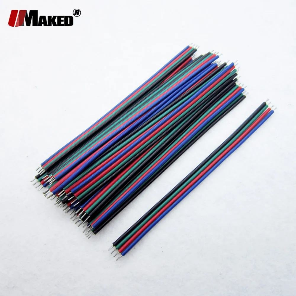 50pcs 22AWG LED Cables L:10CM 20CM 30CM 4pin Tinned Copper RGB RGBW Wire for 5050 2835 LED Strip Power Extension Wires Connect