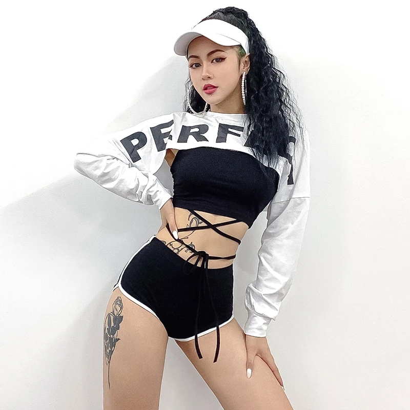 New Jazz Dance Costumes Nightclub Dj Female Singer Hip Hop Street Dance Clothing Loose Shirt Shorts Women Sports Wear DWY4314