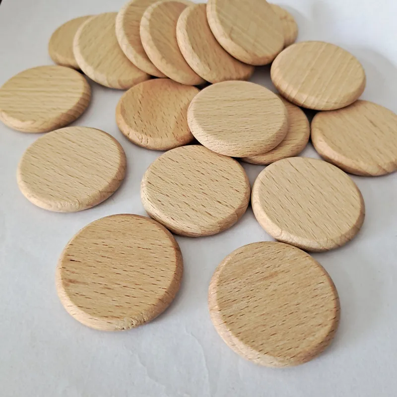 Fast Ship 25/30/38/50/60mm Natural Beech Beads Chips Unfinished Handmade Wooden Crafts Chips DIY Handmade Toy No Hole