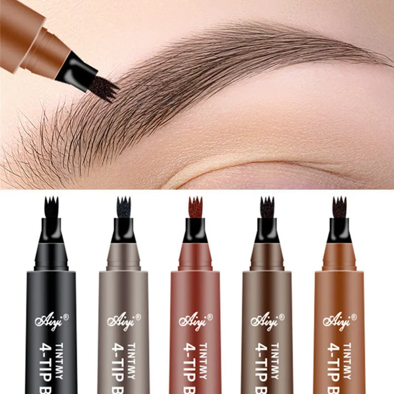 4 Points Eyebrow Pen 5 Colors Liquid Brow Pencil Dark Brown Microblading Eyebrow Pencil Waterproof Eyebrow Tattoo Pen Cosmetic