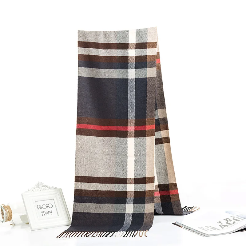Bufanda a cuadros de invierno de marca de lujo para hombre, chales cálidos de Cachemira para mujer, bufandas informales con borlas, bufanda de