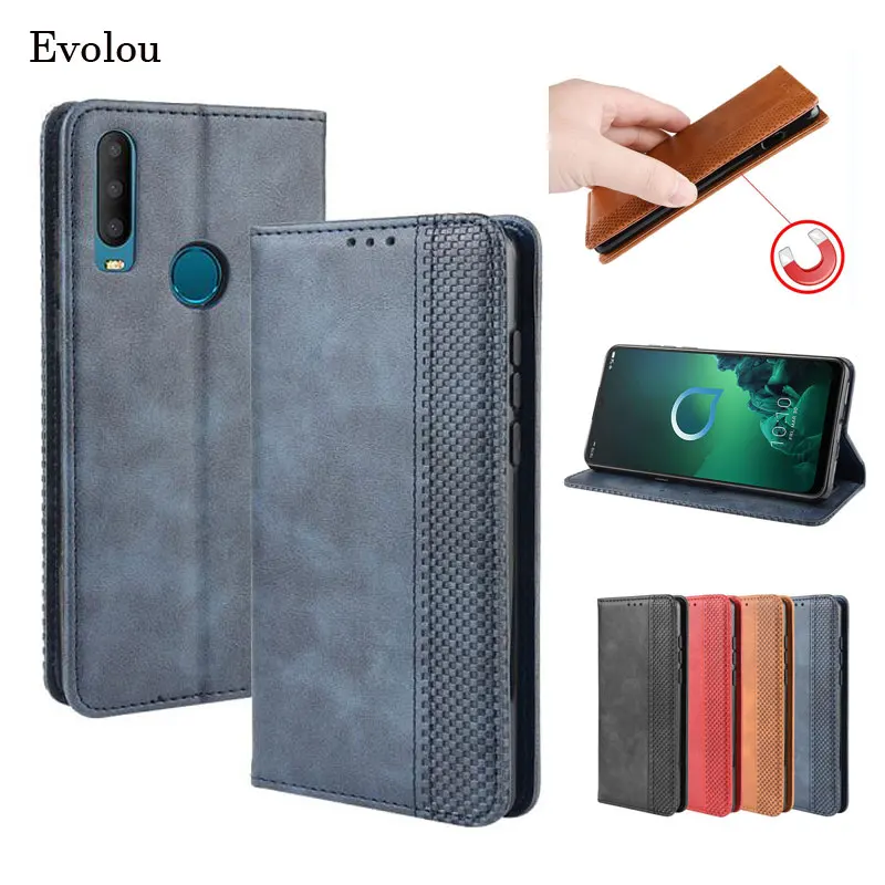 Retro Flip Book Leather Cover for Alcatel 3X 2019 5048U 5048Y Case Magnetic flip wallet case for alcatel 1S 2020 1V phone cover