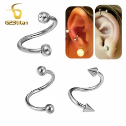 6-12mm 16G Titanium Ear Plug Spiral Barbell Cartilage Earring Body Twist Bar Helix Stud Lip Ring Women Men Jewelry Accessory