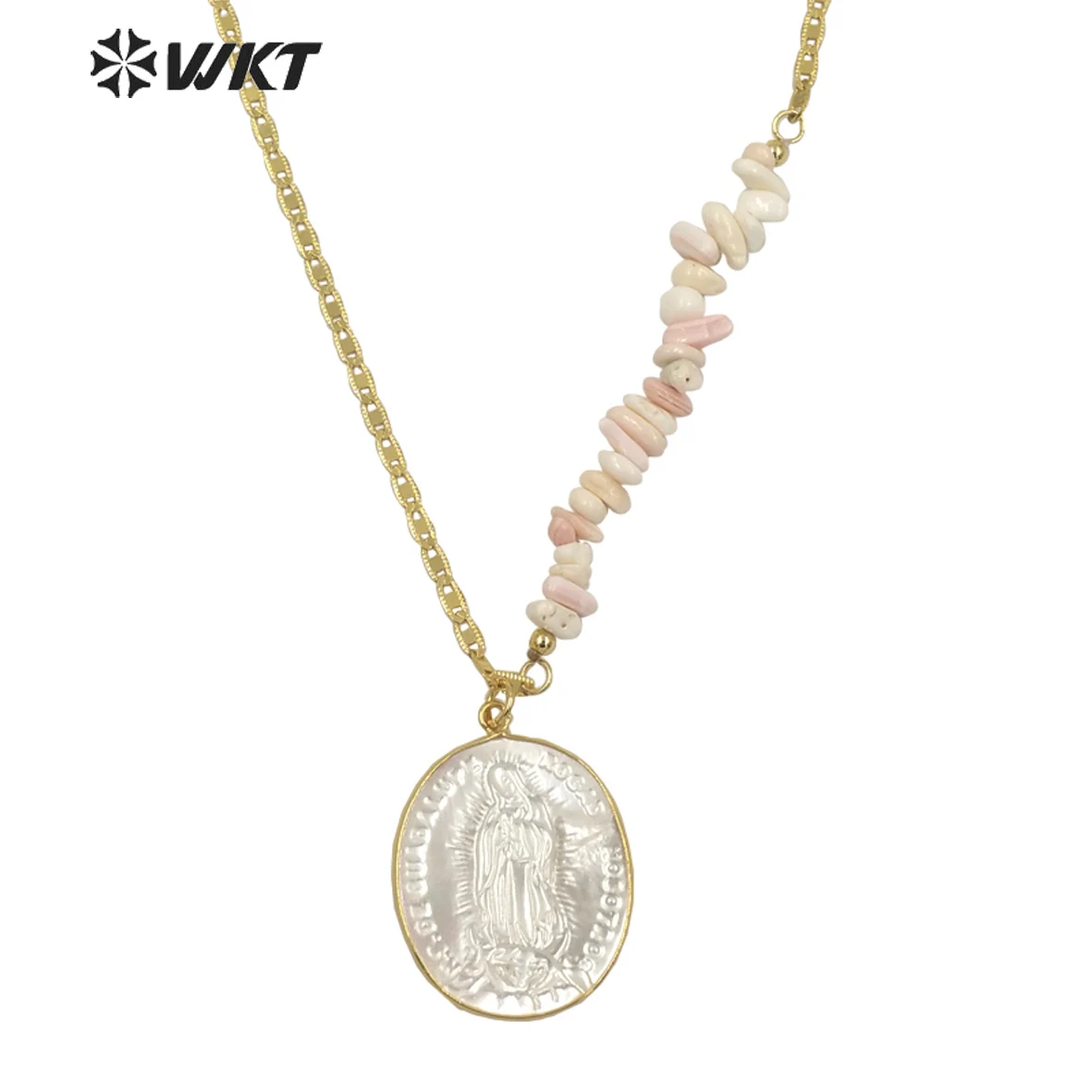 WT-JN146 WKT Amazing Fashion Gold Plated Religious Virgin Mary Pendant Necklace Mix Contructure Shell Charms Decorative