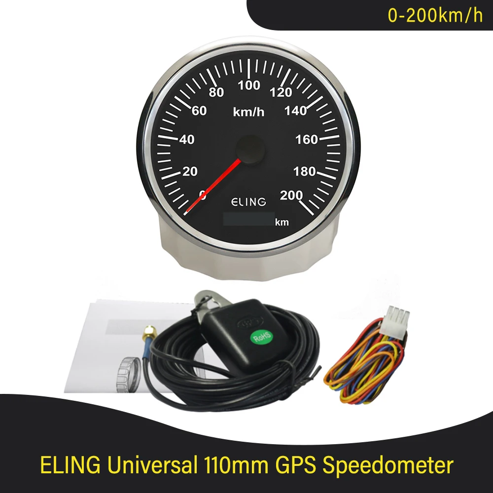 ELING Waterproof 110mm 0-200km/h GPS Speedometer Speed Gauge Total  Mileage with Red/Yellow Backlight 12V/24V for Car Boat Truck