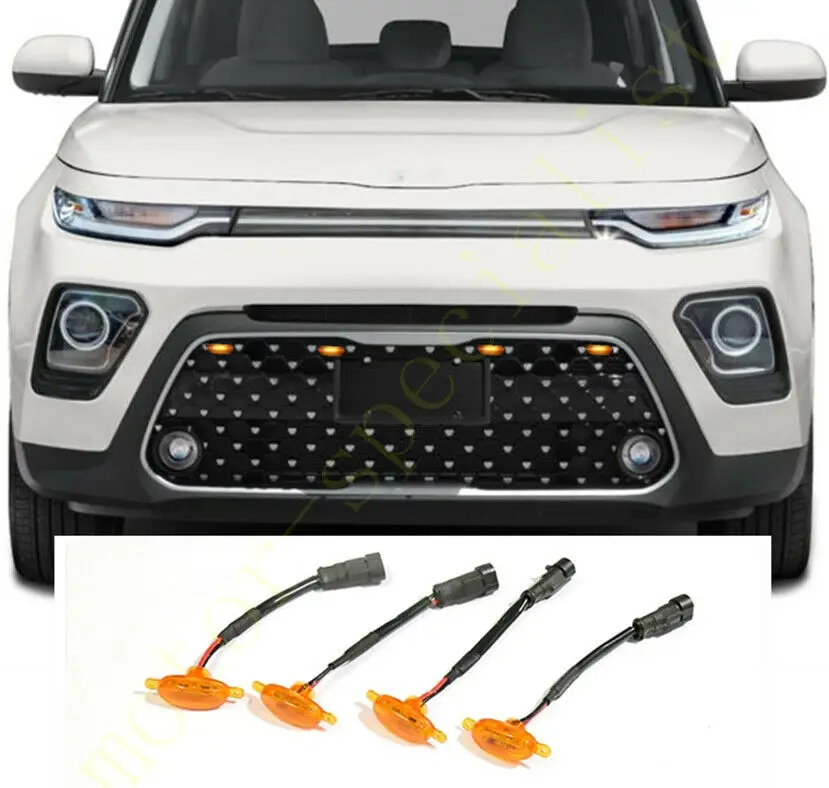 LED Car Front Grille LED Amber Light Raptor Style Light Kit Decor W/ Wire Speed 4Pcs For Kia Soul 2020-2021