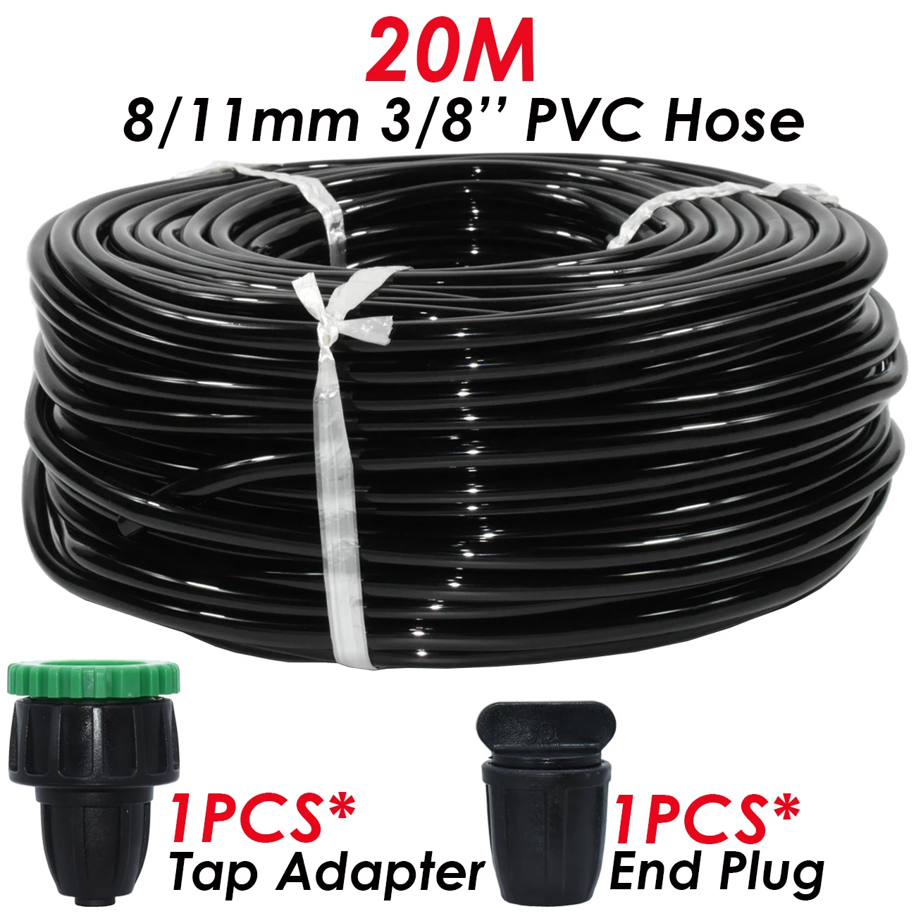 SPRYCLE 5-25M 8/11mm Garden Watering PVC Hose 3/8\'\' Tubing Drip Irrigation Pipe 1/2&3/4\'\' Quick Connector End Plug for Plant Pot