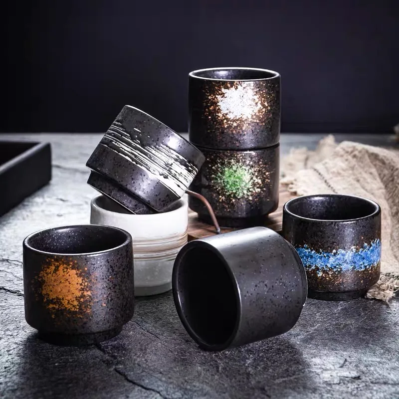 ANTOWALL 200ml Japanese Teacups Ceramic Hand Painted Water Glass Retro Folding Coffee Cups Tableware