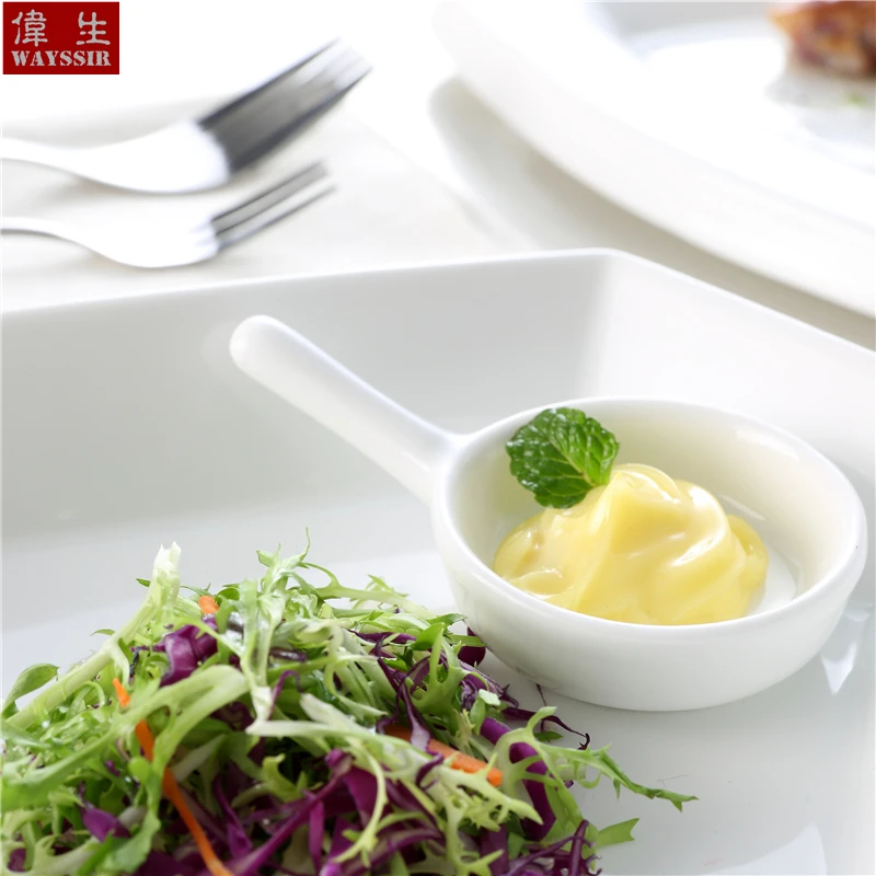 طبق بورسلين أبيض للمطعم، طبق على شكل مقلاة للوجبات الخفيفة، صلصة البوفيه، كعكة، طبق سيراميك، أدوات مائدة واسابي، 6 قطع #2