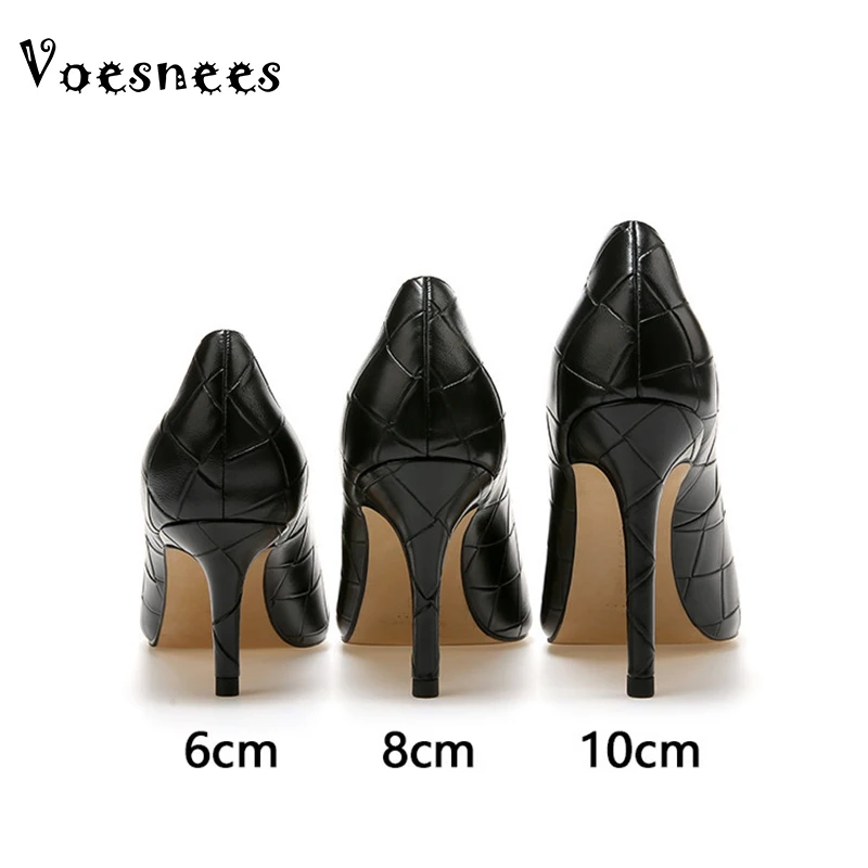 Voesnees Women Pumps 2024 Spring and Autumn New Fashion Pointed Toe Shallow Women Shoes Temperament Stiletto Lattice High Heels