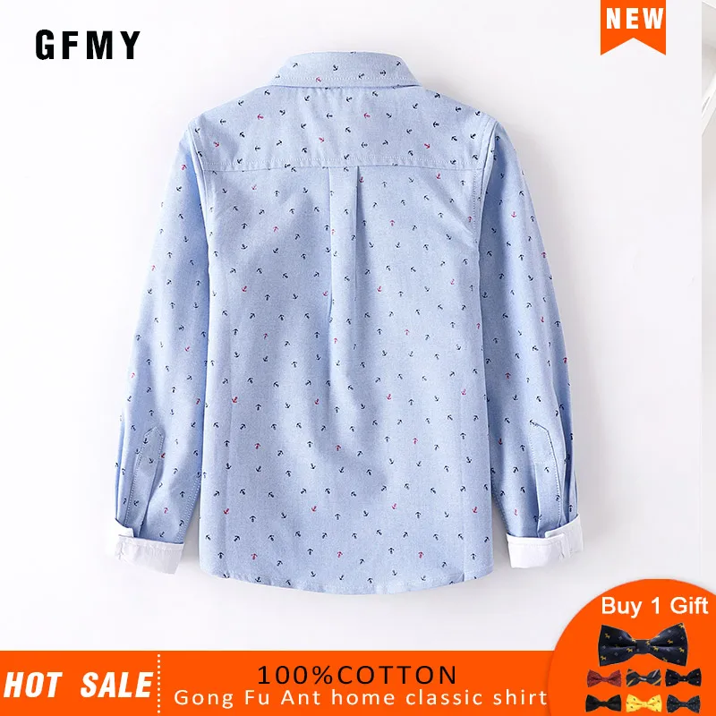 GFMY 2020 Spring Wintter Anchor Printing Casual 100% Cotton Full Sleeve kids Plaid Shirt 3T-14T Casual School Clothes 9001