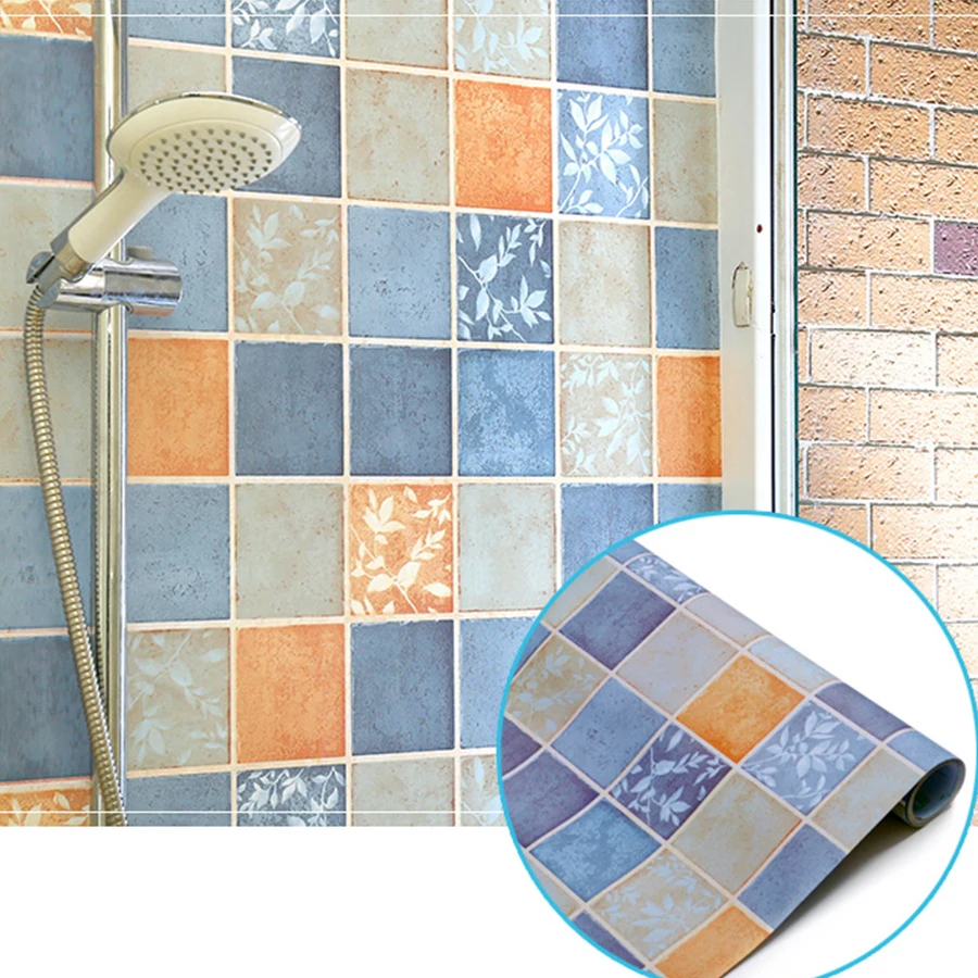 Self-Adhesive Bathroom Tile Waterproof Wallpaper Toilets Moisture-Proof Decorative Film PVC Kitchen Stove Oil-Proof Wall Sticker