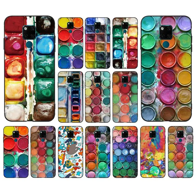 FHNBLJ Colorful Watercolors Set Paint Palette Phone Case for huawei mate 10 20 lite pro X Honor play Y6 5 7 9 prime 2018 2019