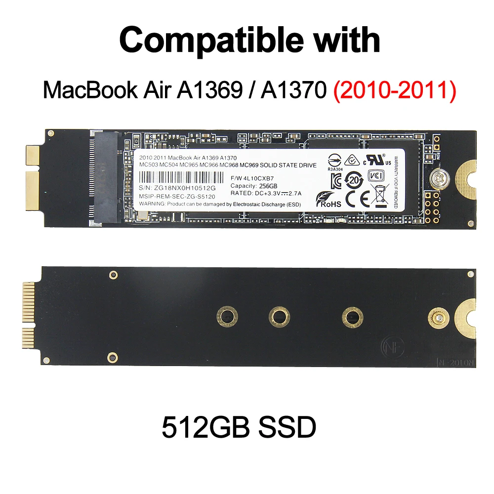 

New 512GB SSD Compatible With 2010 2011 Macbook Air A1369 A1370 512G HD Solid State Disk