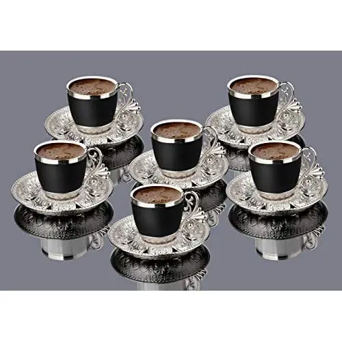 LaModaHome Espresso Coffee Cups with Saucers Set of 6, Porcelain Turkish Arabic Greek Coffee Cup and Saucer, coffee Cup for Wome