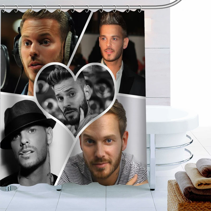 Nice Matt Pokora Shower Curtain 12 Hook Polyester Fabric 3D Printing Bathroom Curtain Waterproof Bath Curtain Decor