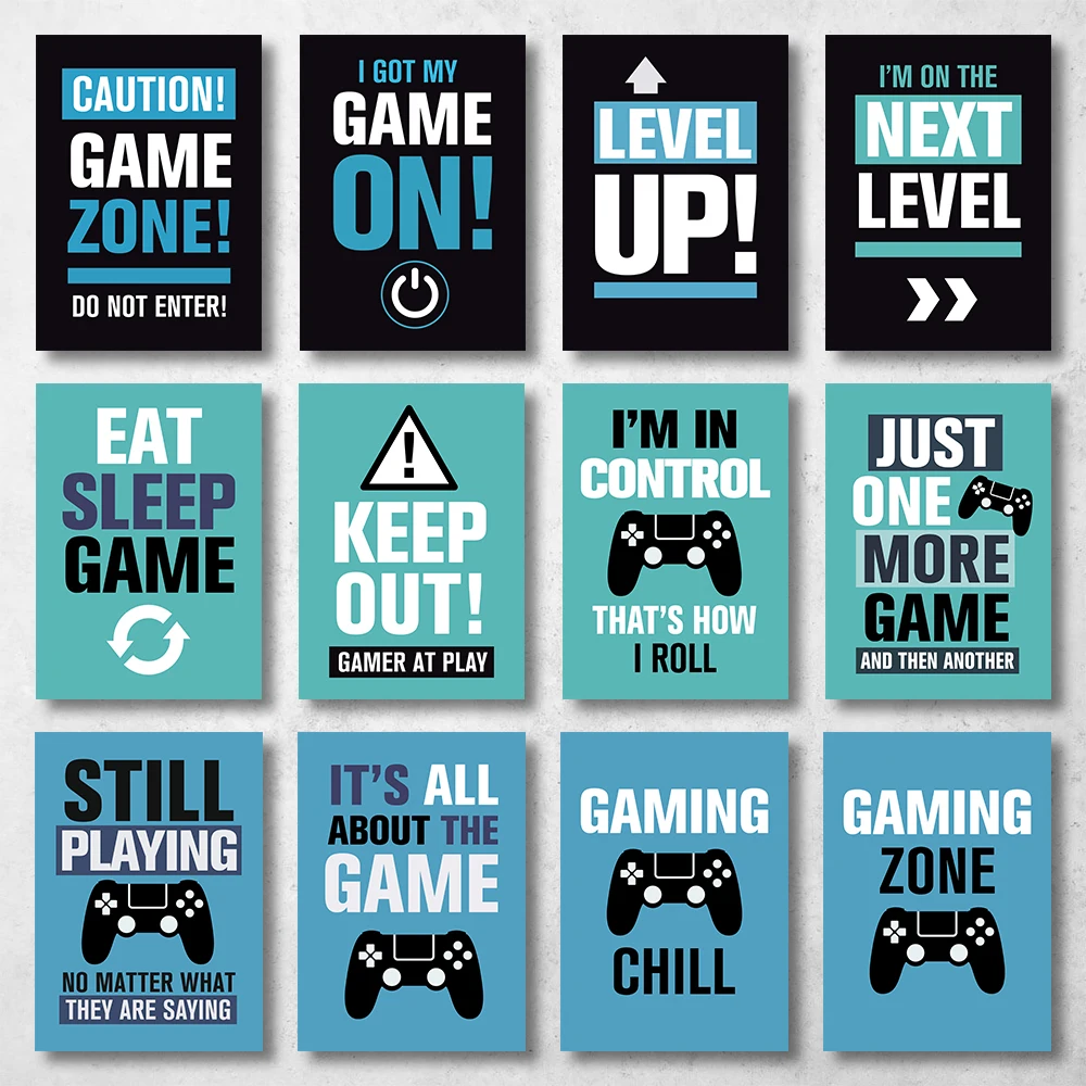 Eat Sleep Game Repeat Gaming Wall Art Canvas Painting Gamer Poster Prints for Kids Teen Room Decoration Picture Playroom