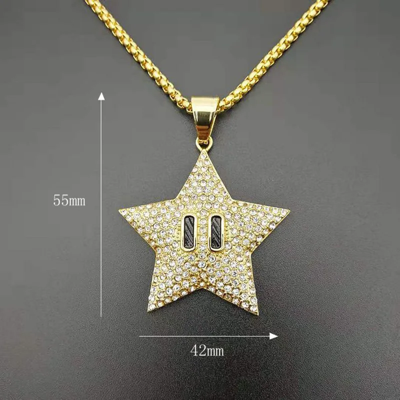 Hip Hop Bling Iced Out Gold Color Stainless Steel Starfish Star Pendants Necklaces for Men Rapper Jewelry Drop Shipping