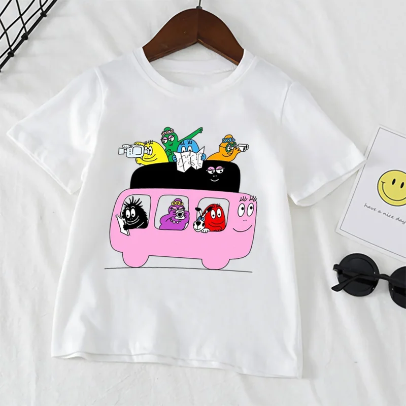 

New Children's Cartoon Barbapapa Cate Clothes For Children 2021 Printing Summer Kawaii Short Sleeved T-shirt Tops,ooo5162