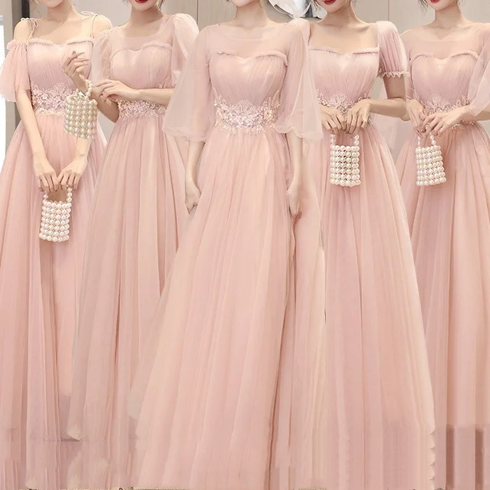 

Princess Long Pink Bridesmaid Dresses Women Wedding Party Dress Sweet Memory Girls Robe Floor Length Vestidos Formal Gown