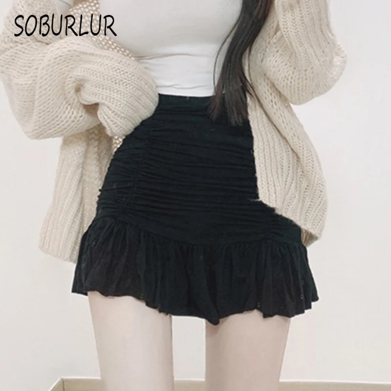 SOBURLUR 2021 Summer Basic Harajuku Kawaii Mini Skirts New Preppy Fashion Female Clothese Women's High-waisted Skirt LGirls Lady