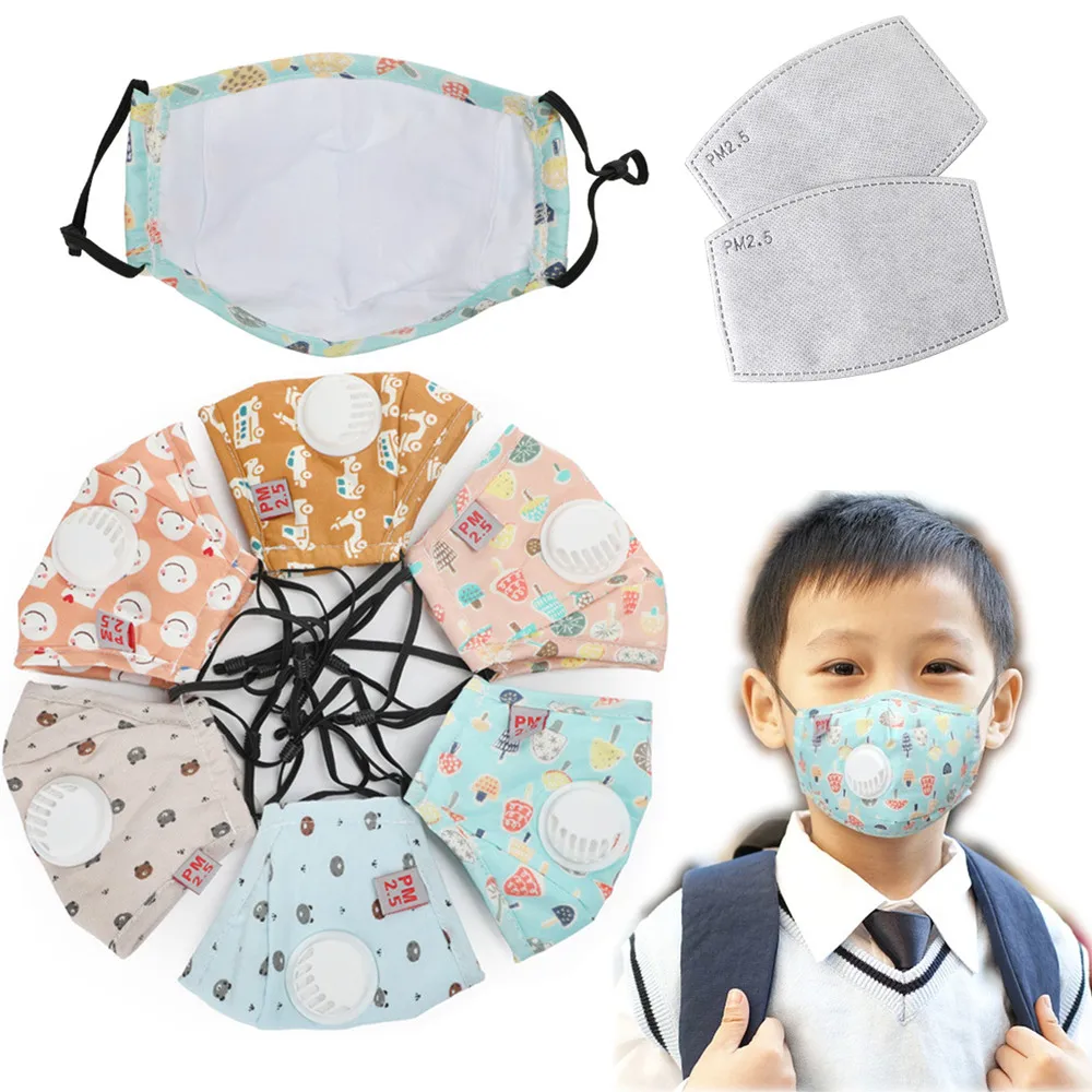 Kids Child PM2.5 Washable Mouth Mask With Valve 2pcs filters ChildrenHaze Dust proof Mask Nose Face Muffle Flu Respirator Cover