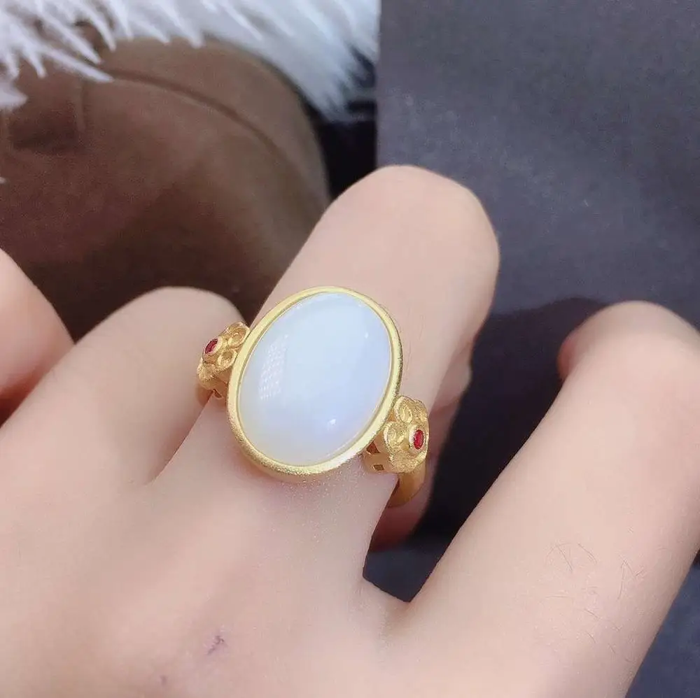 KJJEAXCMY fine jewelry natural White jade 925 sterling silver women pendant necklace chain ring set support test exquisite