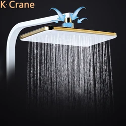 White Gold Shower Head Bathroom Square SPA Rainfall Showerhead 12 Inch Shower Tube Bar Ceilling Rain ABS Shower Heads Modern Set
