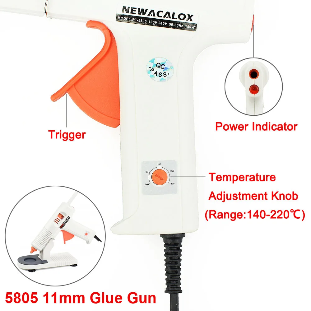 Imagem -04 - Newacalox ue 220v Pistola de Cola Quente com mm 11 mm Vara de Cola Quente 20w 150w Arma de Silicone Quente com Suporte Casa Escola Ferramenta Diy