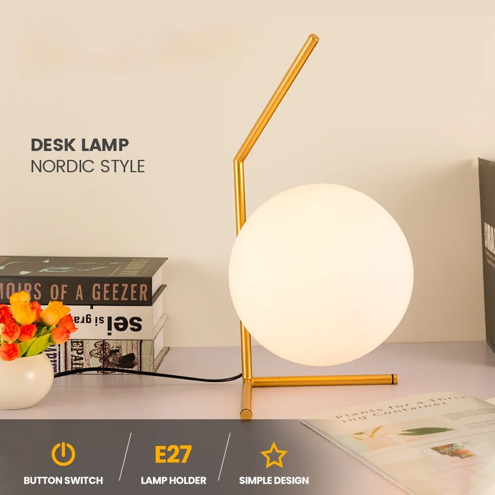 LED simple reading table lamp E27 interface Nordic style with plug switch black gold table lamp overall foam packaging