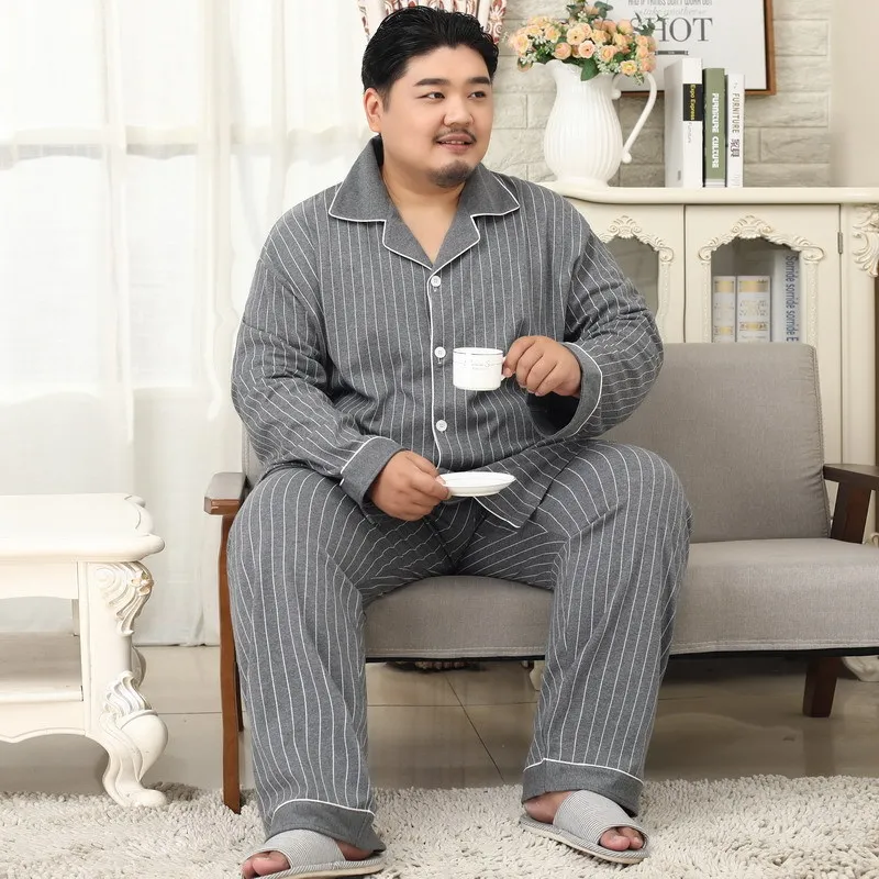 100% 코튼 가을/겨울 옷깃 카디건 긴 소매 남자 잠옷 참신 지방 Homewear 세트 스타일 편안한 아늑한 라운지