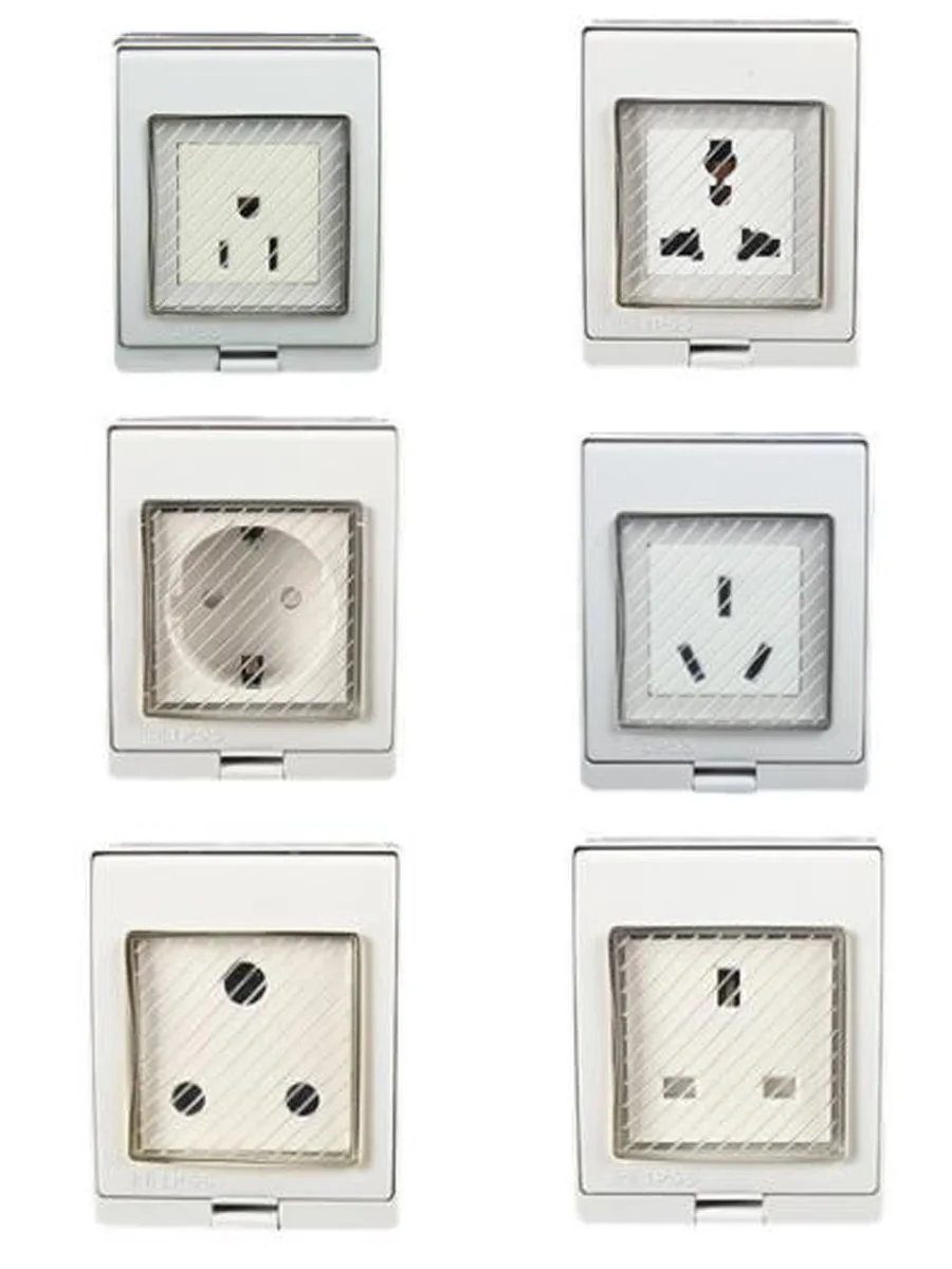 

White anti-UV IP55 10A/16A 250V outdoor household socket US AU UK EU Frence Germany Africa electrical AC Power Waterproof Socket