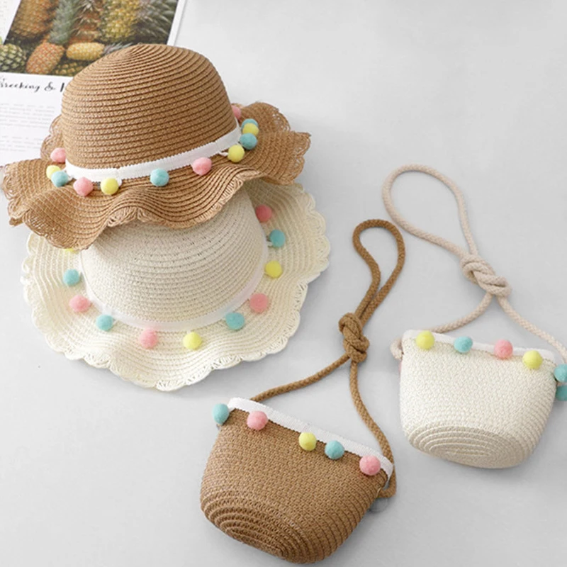 Summer Fashion Children Sunscreen Sun Hat Straw Hat Bag For Girls Cool Hat Girl Cute Breathable Baby Accessories